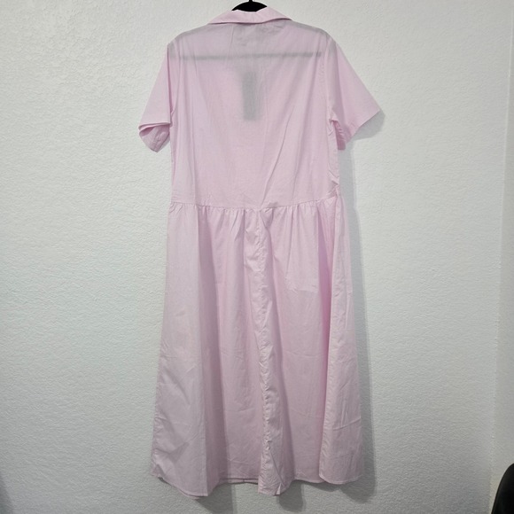Know One Cares Pink Midi Dress Short Sleeve Button Down Shirt Dress Womens L - Picture 4 of 6